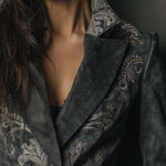 Embossed Floral Eco-Suede Blazer In Charcoal Taupe