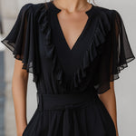 V-Neck Ruffled Chiffon Flutter Sleeve Blouse