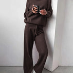 Women's Knitted Sweater Set Solid Color Two Piece Turtleneck Sweater Straight High Waist Wide Leg Pants Set