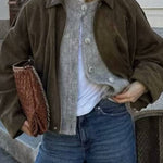 Lapel faux suede loose-fitting workwear jacket