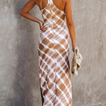 Sling V-neck Slit Print Sexy Mid-waist Maxi Dress