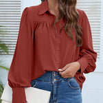 Nadorine V Neck Button Down Shirts Long Sleeve Collared Blouses Tops