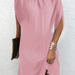 Loose Raglan Sleeve Solid Color Mock Neck Mini Dresses