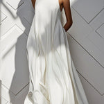 Loose Sleeveless Pockets Solid Color Split-Joint Round-Neck Maxi Dresses