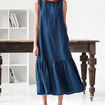Loose Slim Mid-length Stitching Ruffled Sleeveless Dress