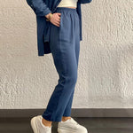 Nadorine Double Crepe Loose Oversized Lapel Long Sleeve Shirt Casual Pants Set