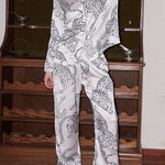 White Jaguar Print Home Long-sleeved Two-piece Set