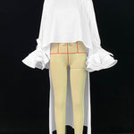 Flared Sleeves High-Low Solid Color Split-Joint Tiered Round-Neck T-Shirts Tops