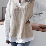 V-neck Knit Sweater Vest Loose Fit Casual Vintage Classic Sleeveless Crop Sweater Tops
