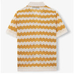 KZZ Men's Retro Hong Kong Style Wavy Open-Knit Polo Shirt