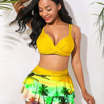 Split High-waisted Lotus Leaf Edge Printing Bikini Swimsuit