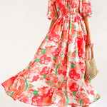 Elegant Square Neck Printed Puff Sleeve Long Dress