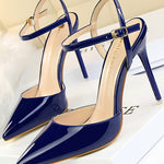 Belt Buckle Pointed-Toe Shiny Split-Joint Pumps Sandals