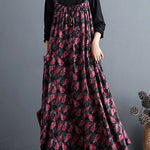 Artistic Retro Ramie Cotton Loose 3 Colors Floral Printed Square-Neck Sleeveless Strap Dress