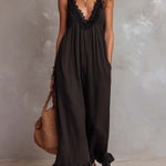 Vintage V-neck Ruffled Lace Jumpsuit