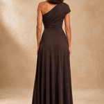 Rosetta | Chocolate One-Shoulder Draped Maxi Dress