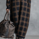 Women's Loose Plaid Zipper Neck Knitted Maxi Dress