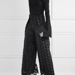 High Waisted Wide Leg Hollow Polka Dot Solid Color Pants Trousers