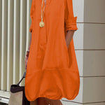 Long Sleeves Loose Solid Color Lapel Collar Midi Dresses Shirt Dress