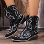 Vintage Embroidered Block Heel Short Western Boots