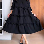 A-Line Loose Ruffled Solid Color Split-Joint Round-Neck Maxi Dresses