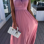 Halter Neck Pleated Swing Dress