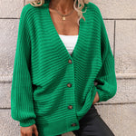 Nadorine Women's Button Down Horizontal-Ribbing Longline Cardigan