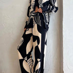 Graphic Printed Long Sleeve Blouse Shirt Wide Leg Pants 2 Pieces Set