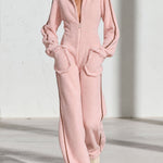 Casual Warm Fleece Color Block Long-Sleeved Hooded Jumpsuit