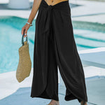 Nadorine Casual High Waisted Flowy Wide Leg Pants Bowtie Front Split Wrap Pants Trousers