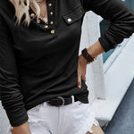 Ribbed Snap Button Henley Long Sleeve Top