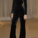 Velvet rhinestone square neck flared jumpsuit