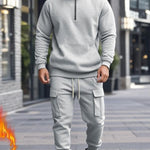 KZZ Men's Casual Fleece Lined Zipper Work Pants Set