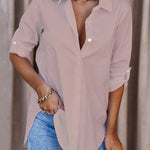Casual Long Sleeves Loose Buttoned Solid Color Lapel Collar Blouses&Shirts Tops