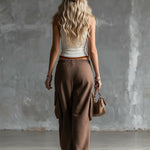 Stylish Sporty White Tank Top And Brown Sweatpants Set