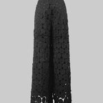 High Waisted Wide Leg Hollow Polka Dot Solid Color Pants Trousers