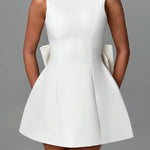 Stylish Pearl-embellished Large Bow Slim-fit Mini Dress