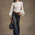 Retro Brown Double-stitched Navy Jeans
