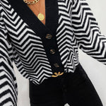 Long Sleeve V Neck Open Front Striped Knit Cardigan Sweaters