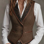 Herringbone Pattern Vest With Printed Lapel