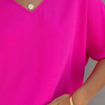 Solid Color V Neck Short Sleeve Blouse