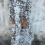 Leopard Print V-neck Pullover Long-sleeved Loose Dress