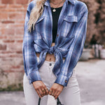 Nadorine Loose Fit Plaid Shirt Casual Long Sleeve Lapel Collar Button Tunic Tops