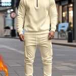 KZZ Men's Casual Fleece Lined Zipper Work Pants Set