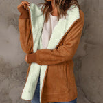 Fleece Long Sleeve Warm Teddy Coat Lapel Cardigan With Pocket