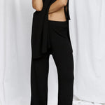 Zita Knit Open Sides Tie- Up Top and Adjustable Elastic Waist Flare Pants Set