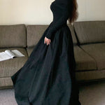 Long Sleeves Pleated Solid Color Split-Joint Off-The-Shoulder Maxi Dresses