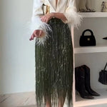 Party Crasher Feather Trim Long Sleeve Button Up Loose Blouse