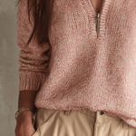 Relaxed Half-Zip Knit Pullover In Vintage Blush
