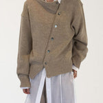 Irregular Button Casual Cardigan Loose Crew Neck Sweater Outerwear